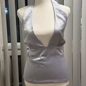 Zara Silver Satin Halter Tank Top
